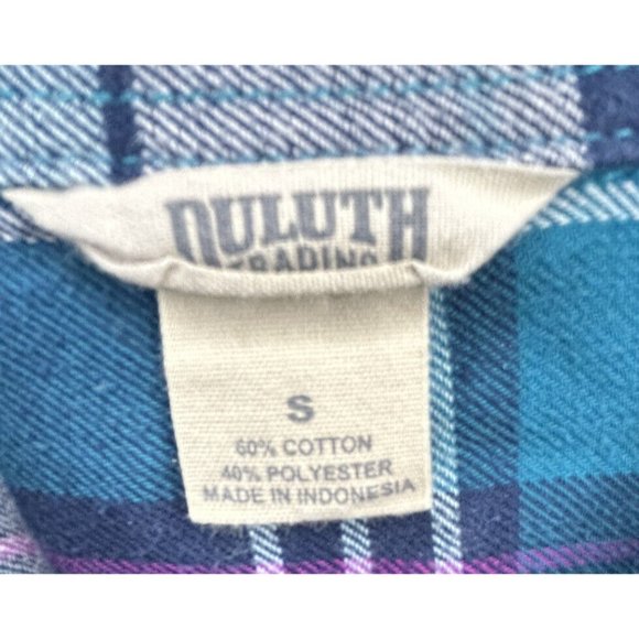 Duluth Trading Women's Small Flannel Plaid Shirt L/S Button Roll Tab Aqua Purple - Picture 5 of 8